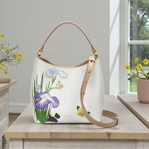 Radley London x RHS Small Open Top Crossbody Chalk Floral Leather NWT